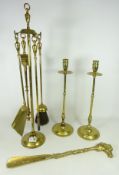 Pair of tall brass candlesticks,