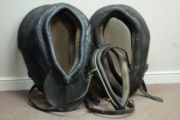 Four heavy horse leather head collars and a brass & leather pony head collar (5)