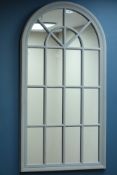 Arch top 'window' mirror set in goose grey frame,