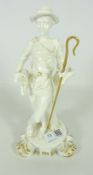 Royal Crown Derby figure of a Shepherdess, in white with gilt,