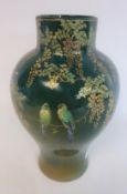 Early 20th Century Royal Doulton 'Titanian' glaze vase decorated with Parakeets and gilded foliage