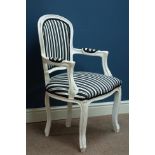 French style white painted armchair upholstered in striped cover Condition Report