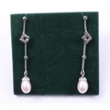 Pair of pearl and marcasite drop ear-rings stamped 925 Condition Report <a