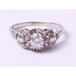 Vintage style round brilliant diamond ring with diamond shoulders tested to 18ct