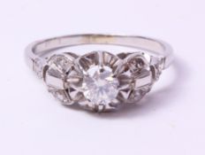 Vintage style round brilliant diamond ring with diamond shoulders tested to 18ct