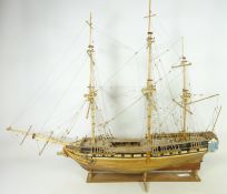 Three masted wooden model of a sailing ship Condition Report <a href='//www.