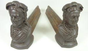 Pair of French cast iron fire dogs with Queen Victoria figure heads (2) Condition Report