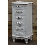 French style white finish pedestal chest, W46cm, H101cm,