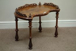 Victorian figured walnut kidney shaped occasional table, fret work galleries,