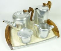 Piquotware four piece tea set on tray Condition Report <a href='//www.