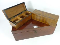 Victorian Mahogany writing slope and two smaller wooden boxes with inlaid decoration (3)