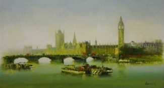 View of Westminster from the River Thames, oil on canvas indistinctly signed and dated '73,