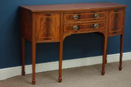 Regency style mahogany and satinwood banded sideboard, two drawers and two cupboards, W137cm, H92cm,