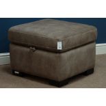 Rectangular storage footstool with hinged seat upholstered in suede type fabric,
