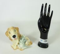 Hornsea Dog and rabbit group and a ceramic ring stand (2) Condition Report <a