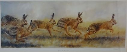 'Hares on the Run', limited edition colour print no.