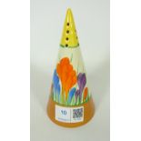 1930's Clarice Cliff Bizarre 'Crocus' pattern conical sifter,