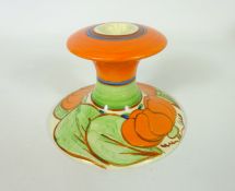 Clarice Cliff Fantastique 'Orange Lily' pattern candlestick, printed mark to base,