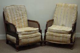 Pair early 20th century walnut framed bergere armchairs,