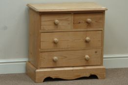 Waxed pine chest, two short and two long drawer of small proportions, W60cm, H59cm,