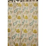 Pair thermal lined curtains, embroidered floral design on neural base, W177cm,