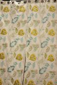 Pair thermal lined curtains, embroidered floral design on neural base, W177cm,