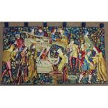 Medieval stye wall hanging tapestry 'The Wine Makers' 132cm x 78cm Condition Report