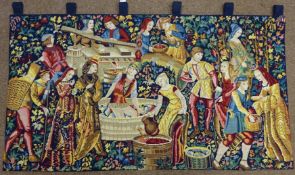 Medieval stye wall hanging tapestry 'The Wine Makers' 132cm x 78cm Condition Report