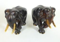 Two early 20th Century hardwood carved Elephants (2) Condition Report One elephant -