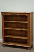 Pine open bookcase with two adjustable shelves, W95cm, H108cm,