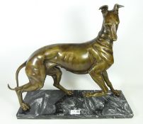 Large cast bronze model of Greyhound on marble plinth 42.
