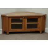 Oak corner television stand, two glazed doors, W125cm,