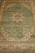 Persian Keshan design green ground rug/wall hanging,