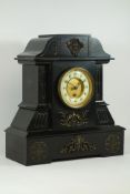 Victorian slate mantle clock, circular dial with single train movement,