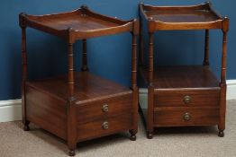 Pair mahogany lamp tables, two tier with tray top, two drawers, 41cm x 49cm,