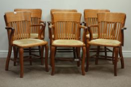 Set six early 20th century golden oak desk chairs by Binningtons of Doncaster Condition