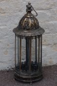 Bronze finish classical eight sided glass lantern with carrying handle, D21cm,