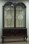 Early 20th century mahogany display cabinet, double arch top,