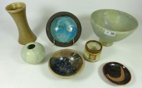 A studio pottery pedestal bowl, a raku bowl by Tim Fletcher,