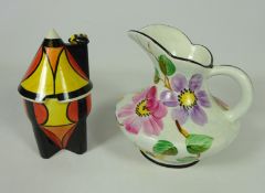 Lorna Baily Art Deco style sugar bowl & cover and a Tuscan hand painted vase (2)