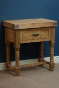 Pine small single drawer dresser with 'butchers block' top, W73cm, H81cm,