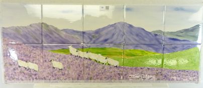 Eskdale Studio 'Flock of Sheep on Moorland' set of ten 6x6 hand glazed and painted tiles (10)