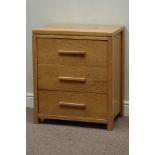 Oak three drawer pedestal chest, W61cm, H71cm,