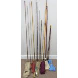 Split cane two piece trout fishing rod and six similar fibre glass rods (7)