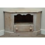 Washed pine corner television stand with drawer, W94cm,