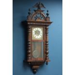 Early 20th century walnut Vienna style wall hanging clock,