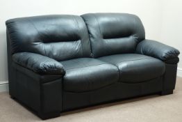 Large two seat sofa upholstered in black leather,