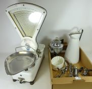 Set of Berkel weighing scales, Vintage enamel jug, coffee pot,