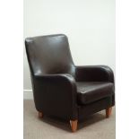 Beech framed armchair upholstered in brown leather Condition Report <a