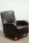 Beech framed armchair upholstered in brown leather Condition Report <a